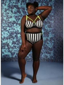 Coupon π₯ Beetlejuice Stripe High-Waisted Swim Bottoms Plus Size βοΈ