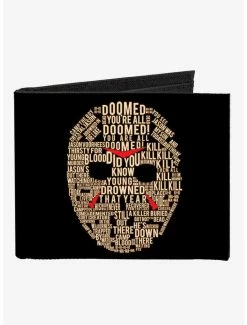 Outlet 💯 Friday The 13th Jason Mask Quotes Collage Logo Canvas Bifold Wallet 😀
